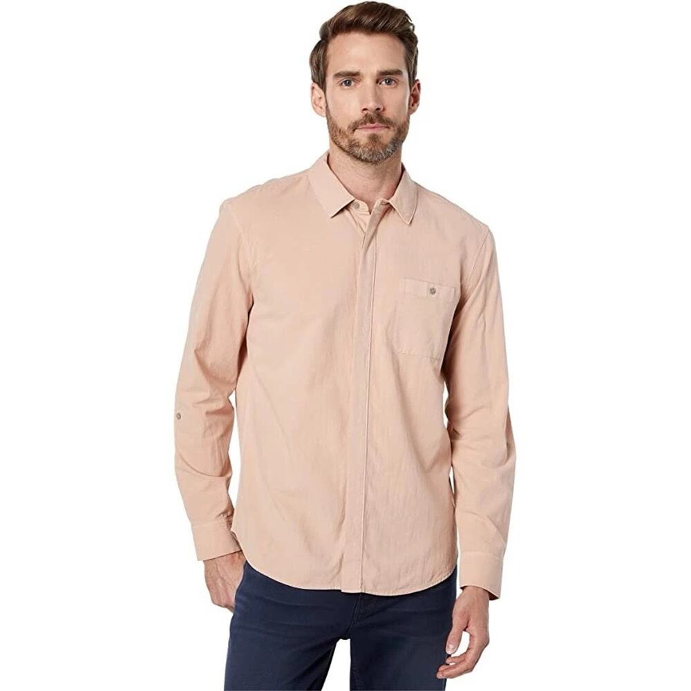 NWT Paige New Mens Gregory Casual Button Front Shirt Top Sunset Sand Salmon XL‎